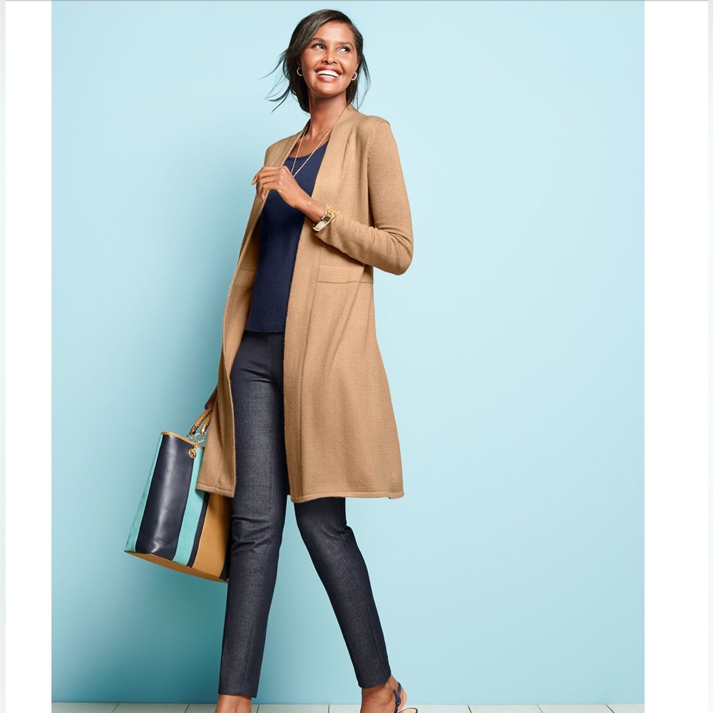 Talbots Camel CLASSIC OPEN FRONT DUSTER Cardigan 1x